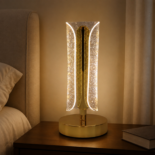 Crystal Table Lamp – Tall Cylindrical LED with USB Charging