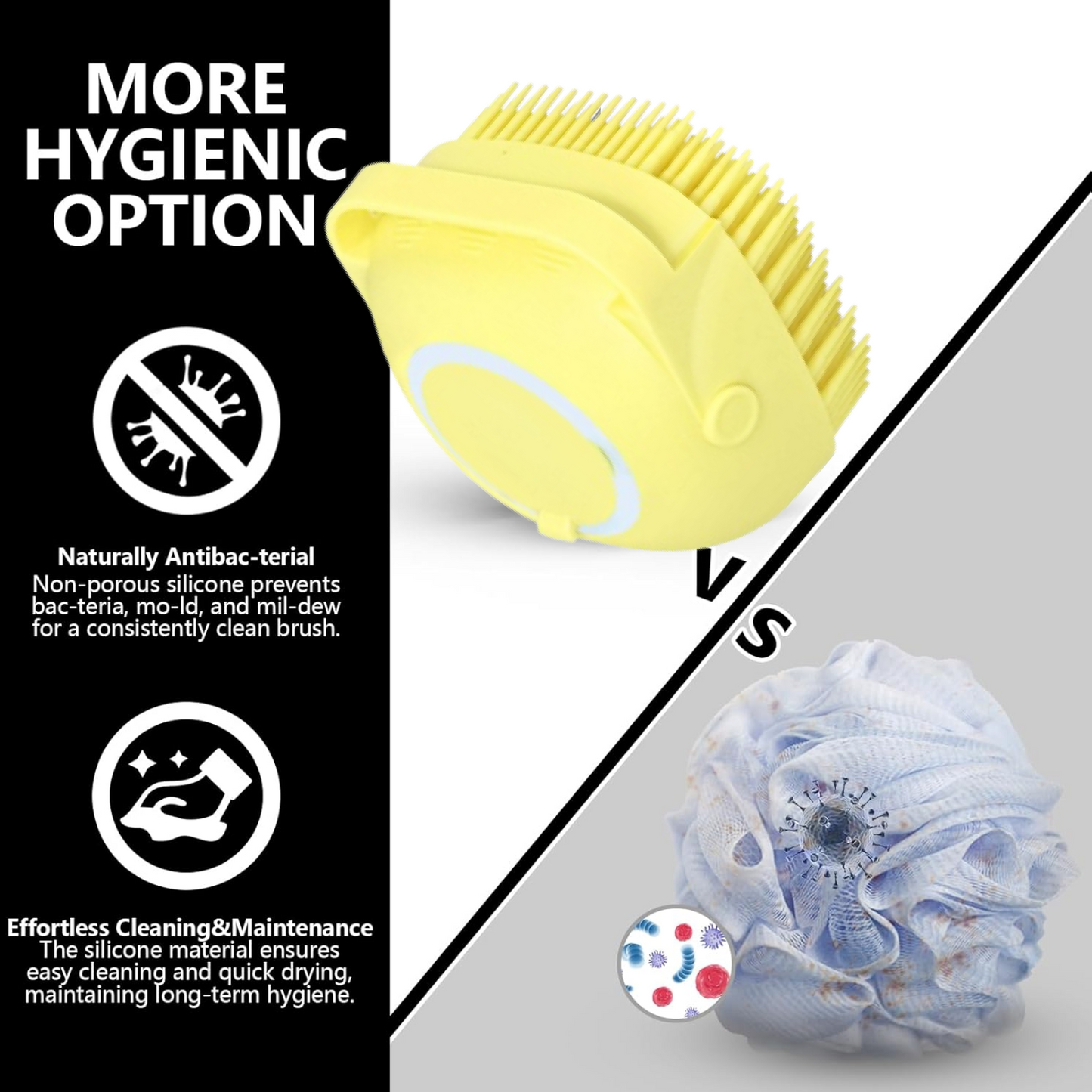 શેમ્પૂ ડિસ્પેન્સર સાથે 1348B સિલિકોન મસાજ બાથ બોડી બ્રશ