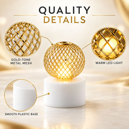Decorative light details gold tone metal mesh warm LED and plastic base