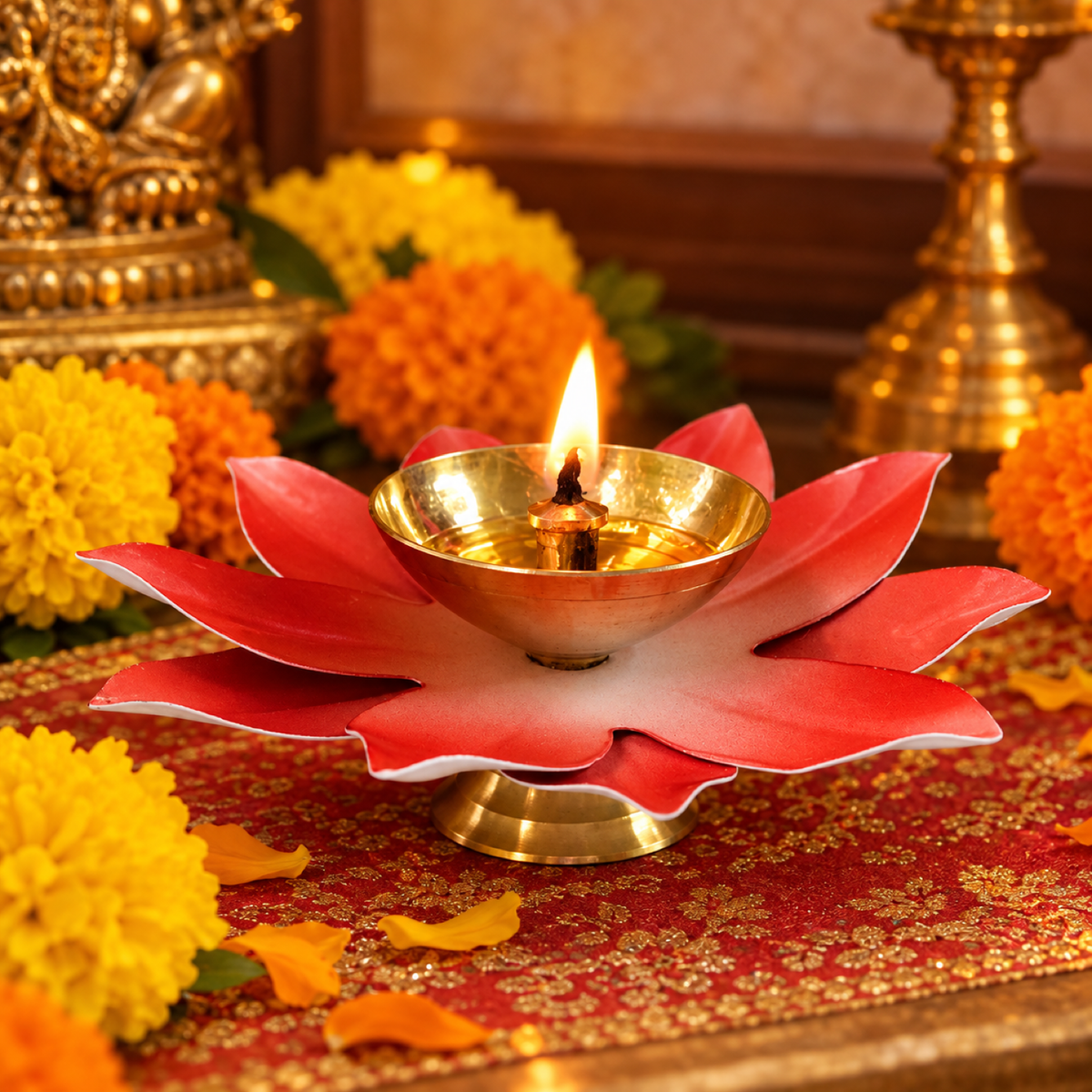 14796 lotus shaped brass oil diya 1pc