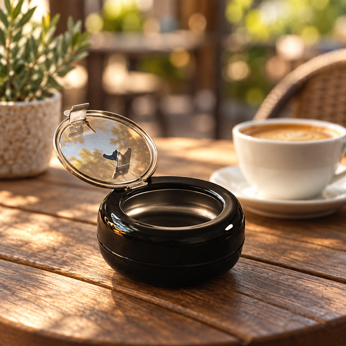 Round smokeless ashtray with lid showcase