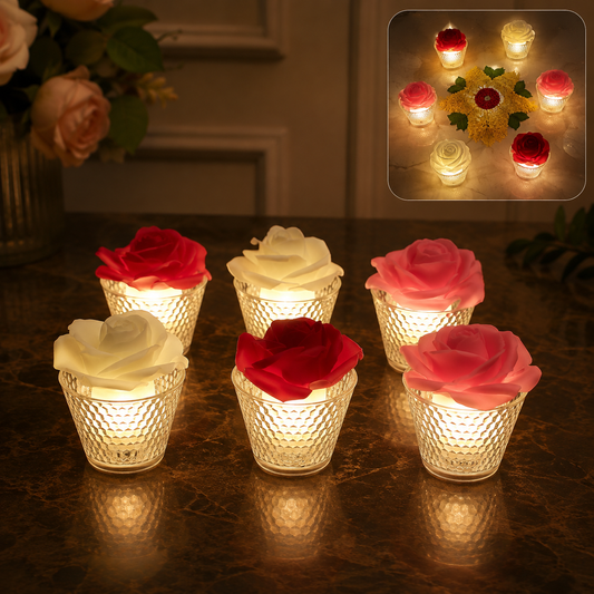 LED Rose Flower Flameless Tealight Candle Set – Elegant & Safe Décor