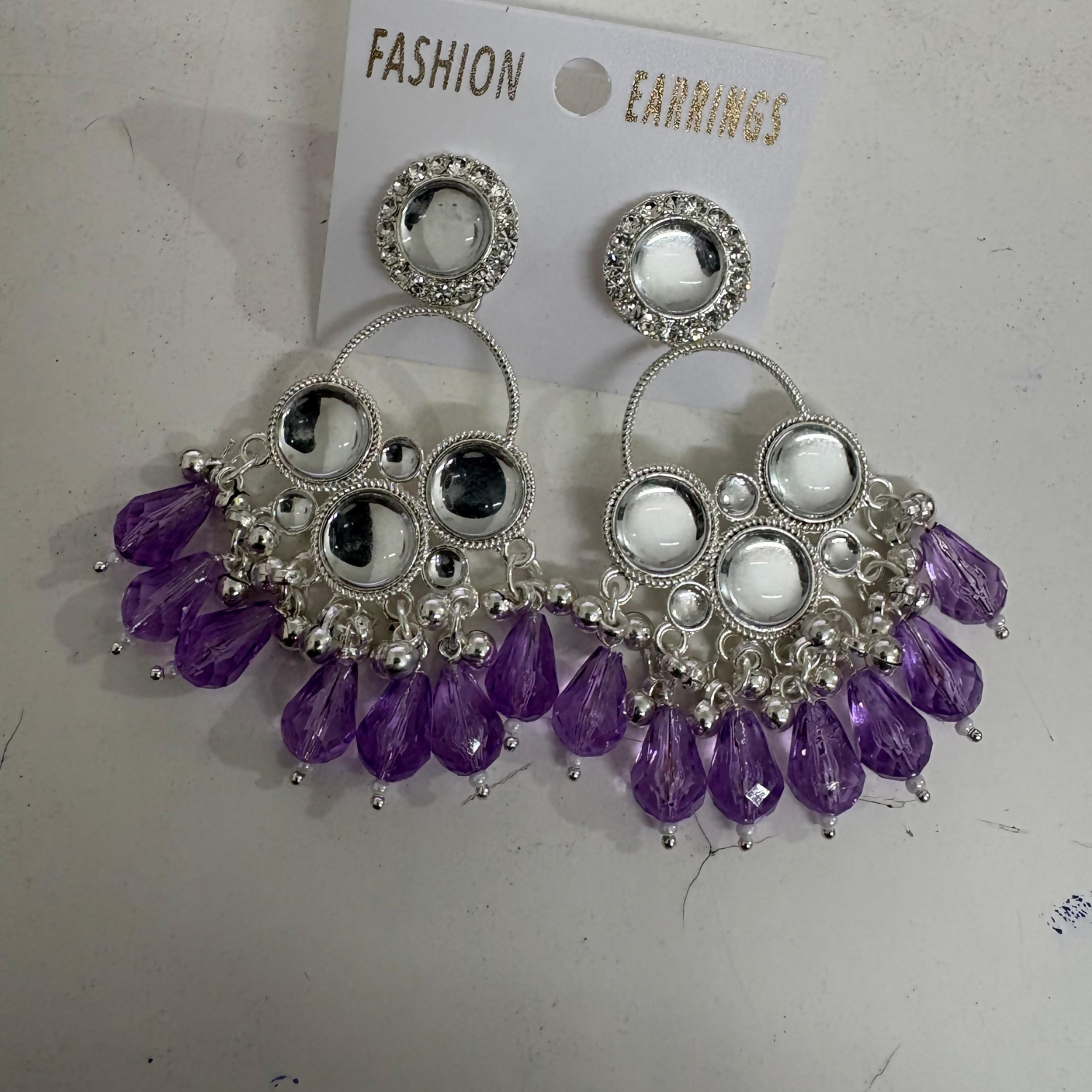 Kundan Purple Pearl Silver Plated Chandbali Earrings Agate Alloy Chandbali Earring