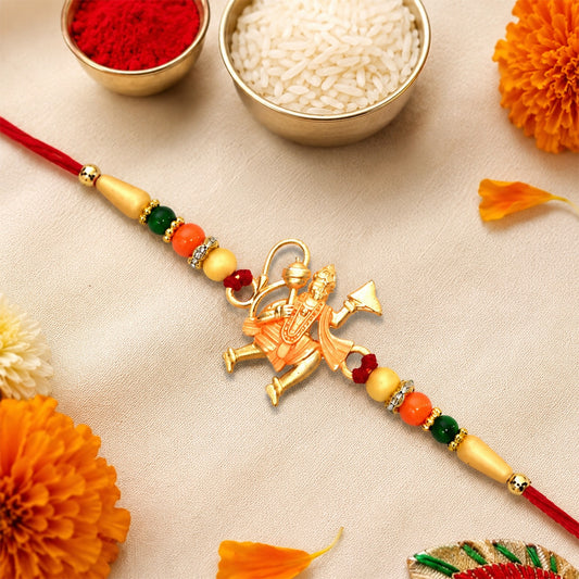 Intricately designed Hanumaan ji Rakhi featuring the Dronagiri Mountain motif.
