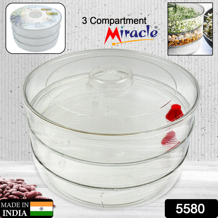5580 Miracle Plastic Healthy Hygienic Sprout Maker with 3 Compartments for Home, Kitchen (1 Pc)