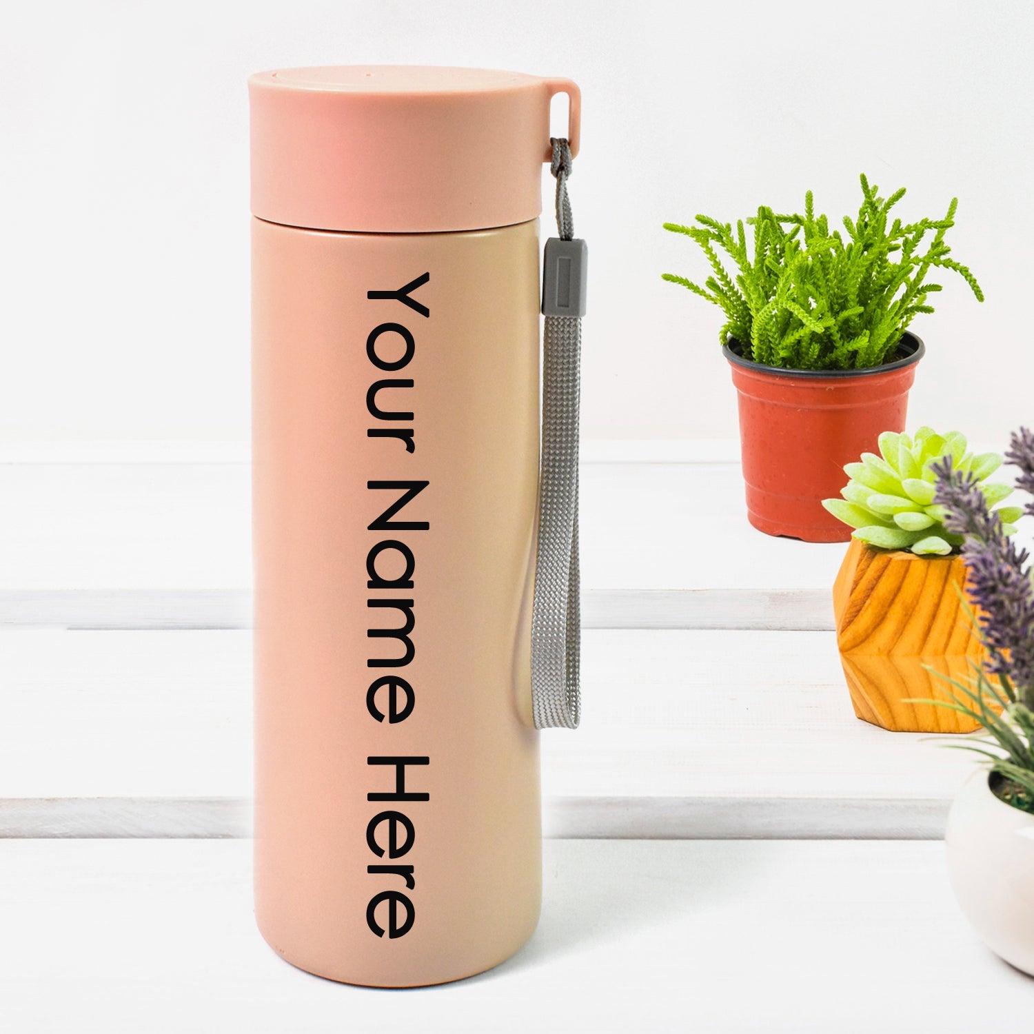 Customized / Personalized Vacuum Insulated Stainless Steel, Double walled (500 ML Approx / Pink)