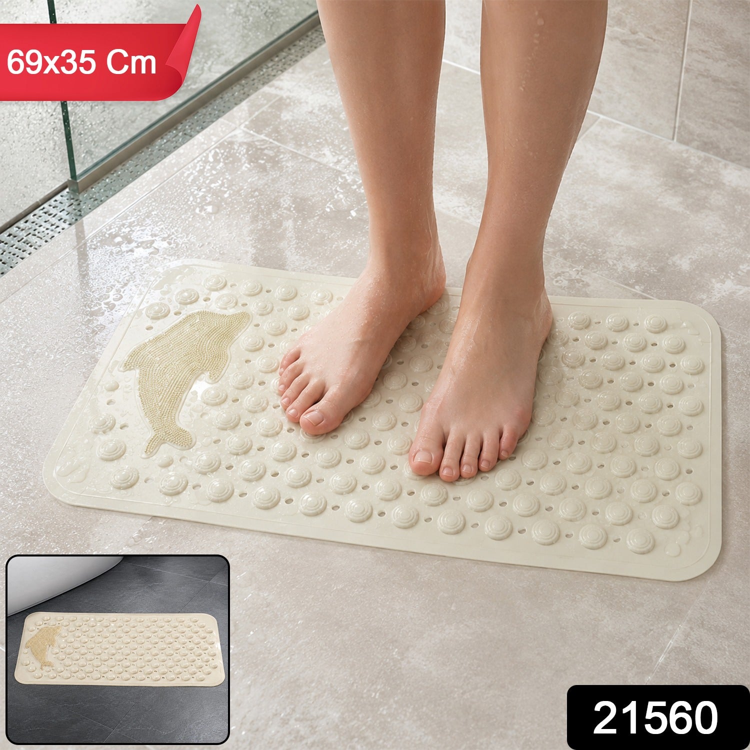 Anti Slip Bath Mat 69x35 Cm with Suction Cups for Bathroom (1 Pc)