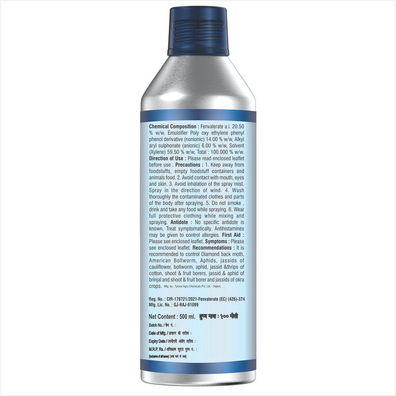 Agriventure FEEN (Fenvalerate 20% EC), Recomended For Diamondback Moth, American Bollworm, Aphids(500 Ml)