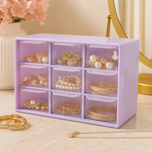 Jewellery Drawer Organizer – Compact 9-Compartment Plastic Storage