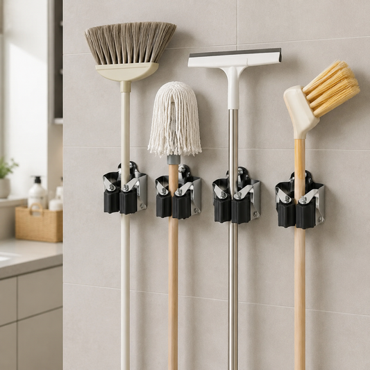 Wall Mount Mop Holder – No-Slide Grip for Home & Garage | GlimmerHome