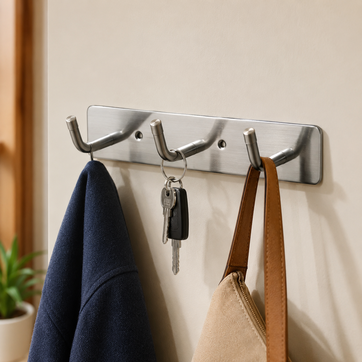 Stainless Steel Wall Mounted Coat Hook Rack – 3 Durable Hooks