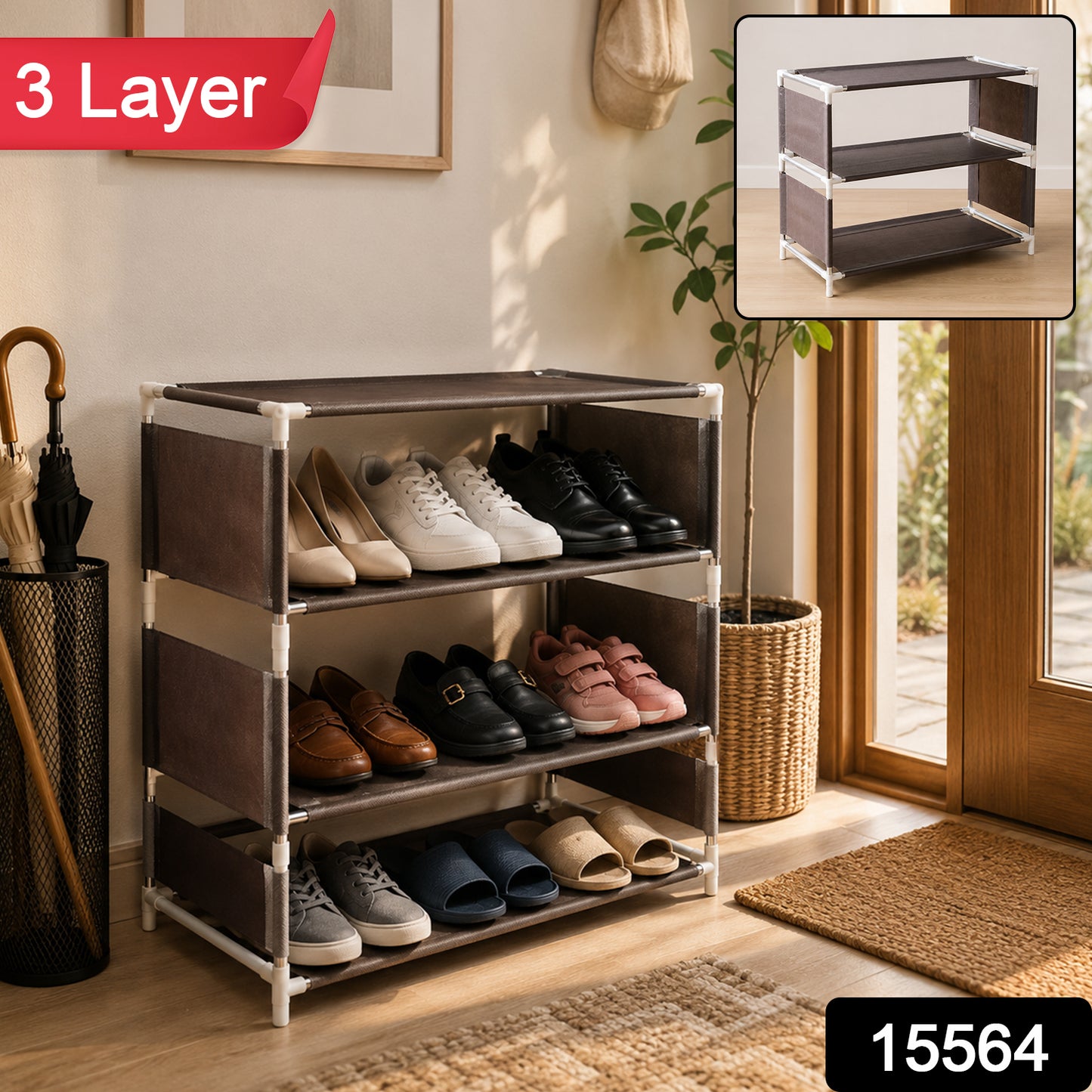 3 layer modular fabric shoe rack SKU 15564