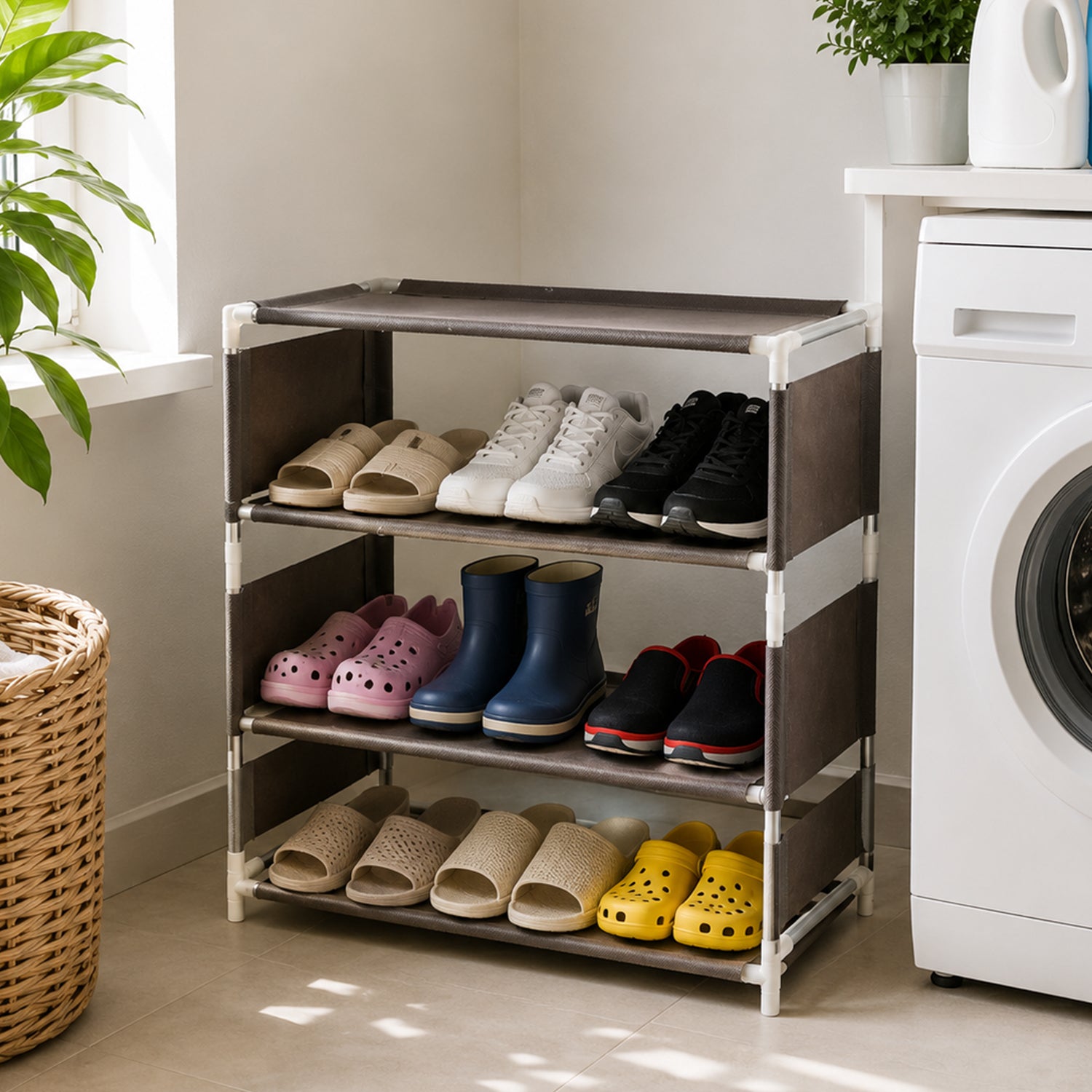 Fabric shoe organizer for utility area