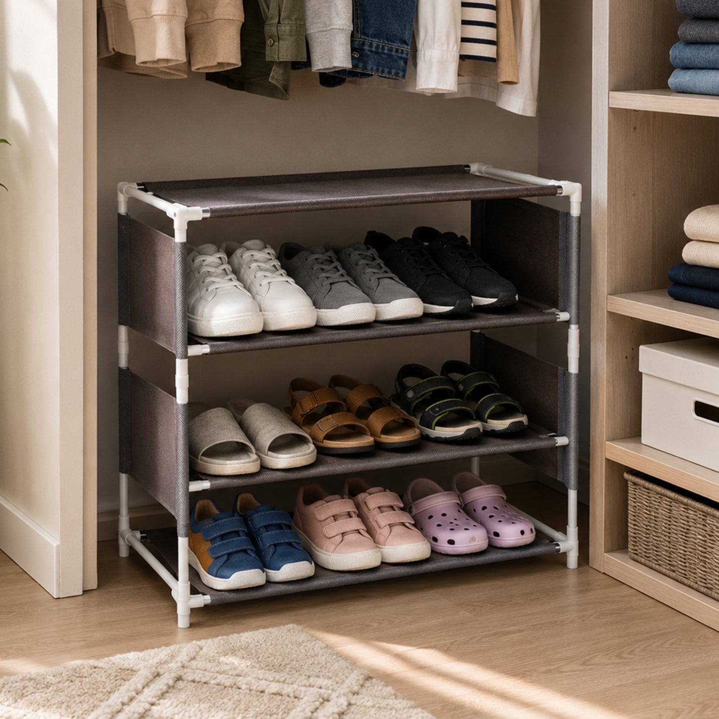 3 layer shoe rack for closet storage