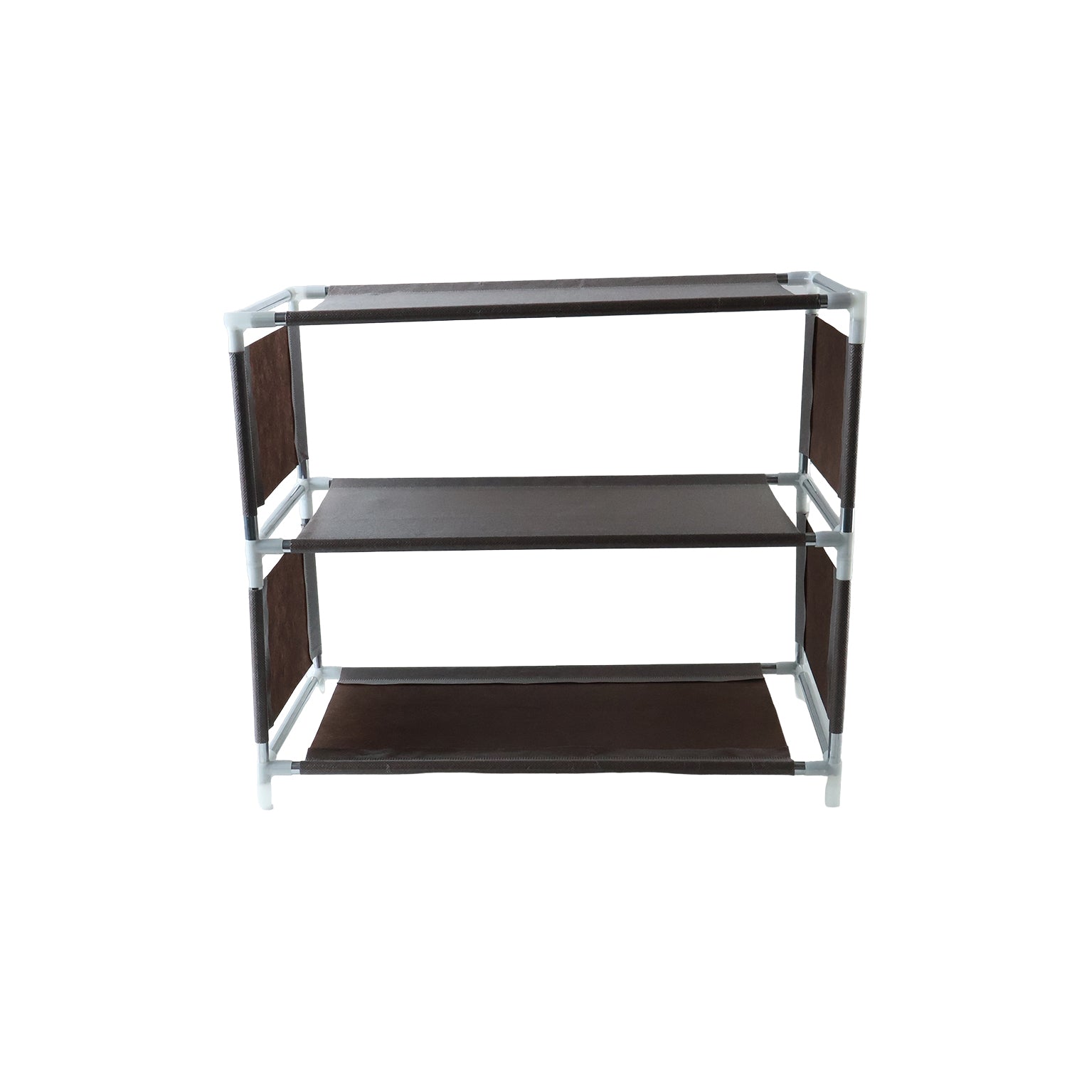3 layer fabric shoe rack on white background