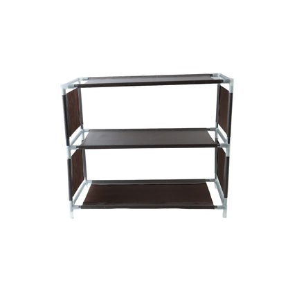 3 layer fabric shoe rack on white background