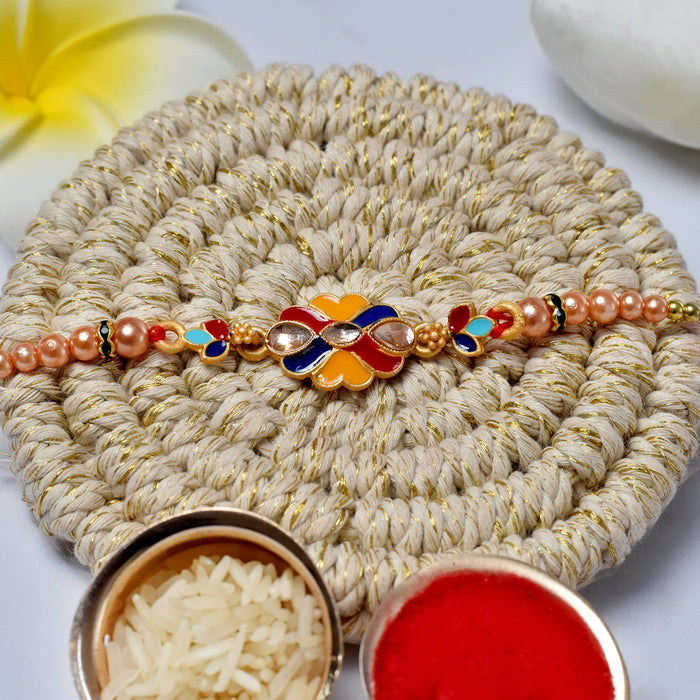 Multicolor Thread Rakhi with Silver Embellishment