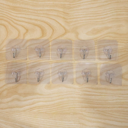 Transparent Adhesive Wall Hooks Strong Sticky Hooks for Home Kitchen (10 Pc Set)