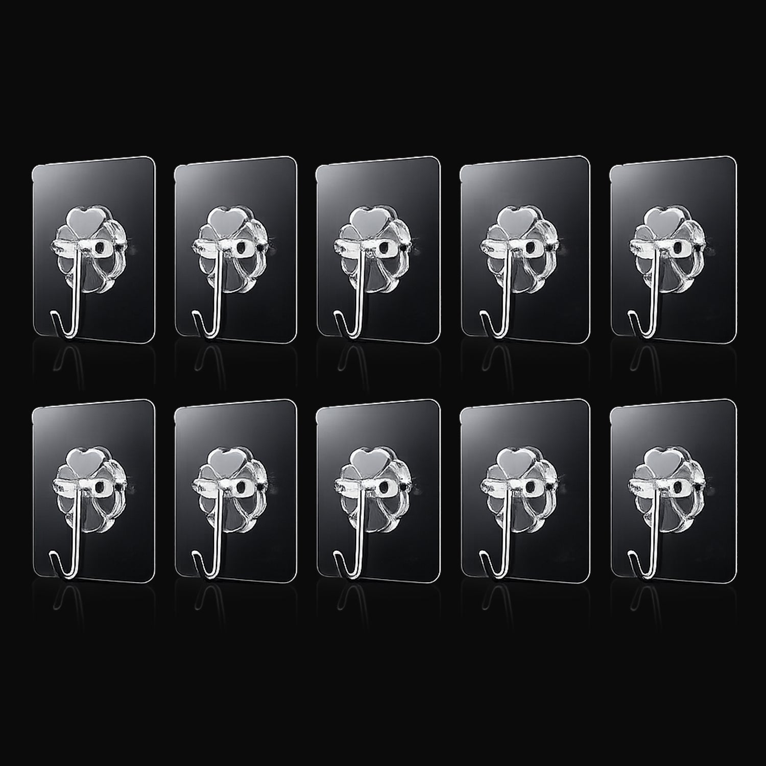 Transparent Adhesive Wall Hooks Strong Sticky Hooks for Home Kitchen (10 Pc Set)