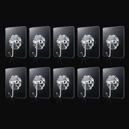 Transparent Adhesive Wall Hooks Strong Sticky Hooks for Home Kitchen (10 Pc Set)