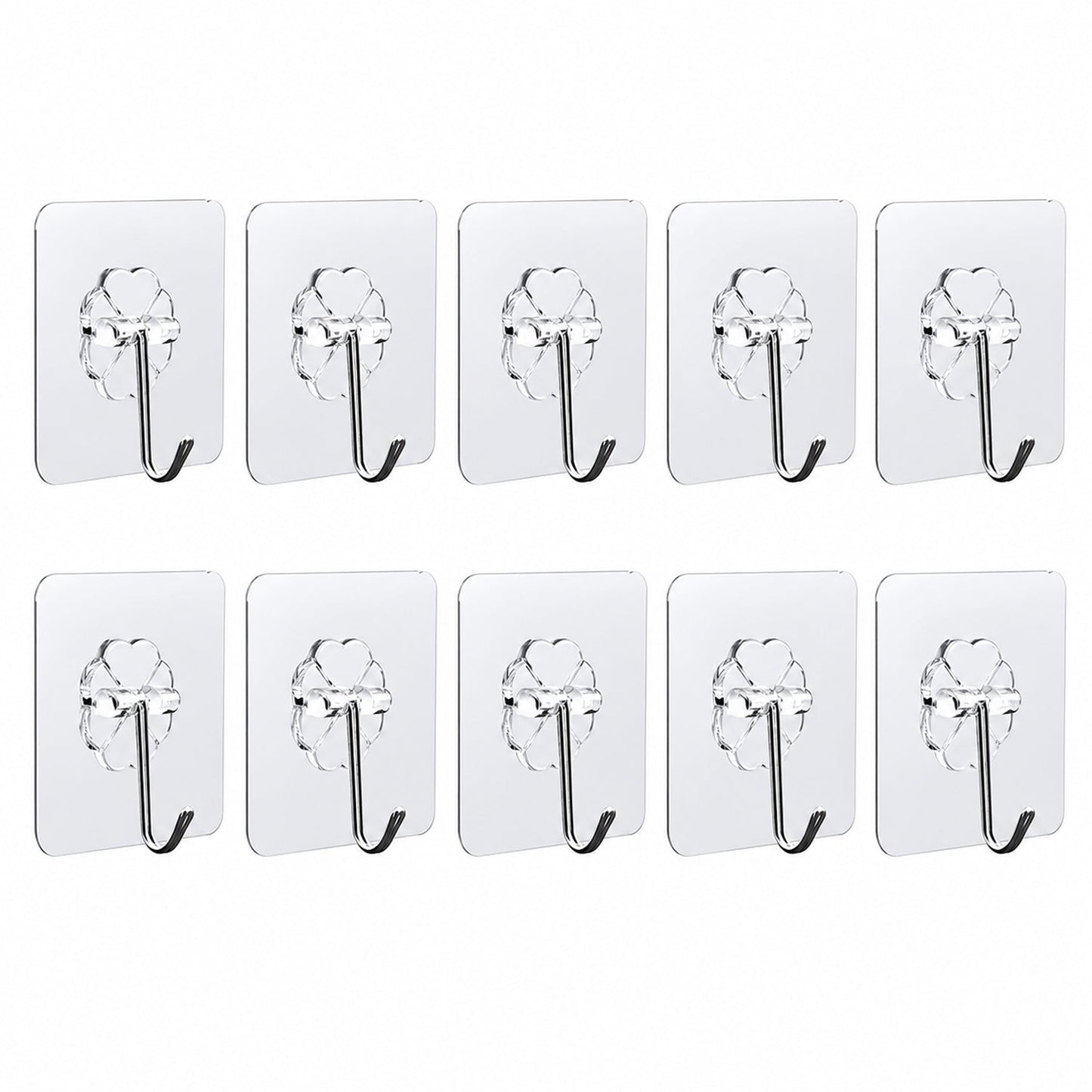 Transparent Adhesive Wall Hooks Strong Sticky Hooks for Home Kitchen (10 Pc Set)