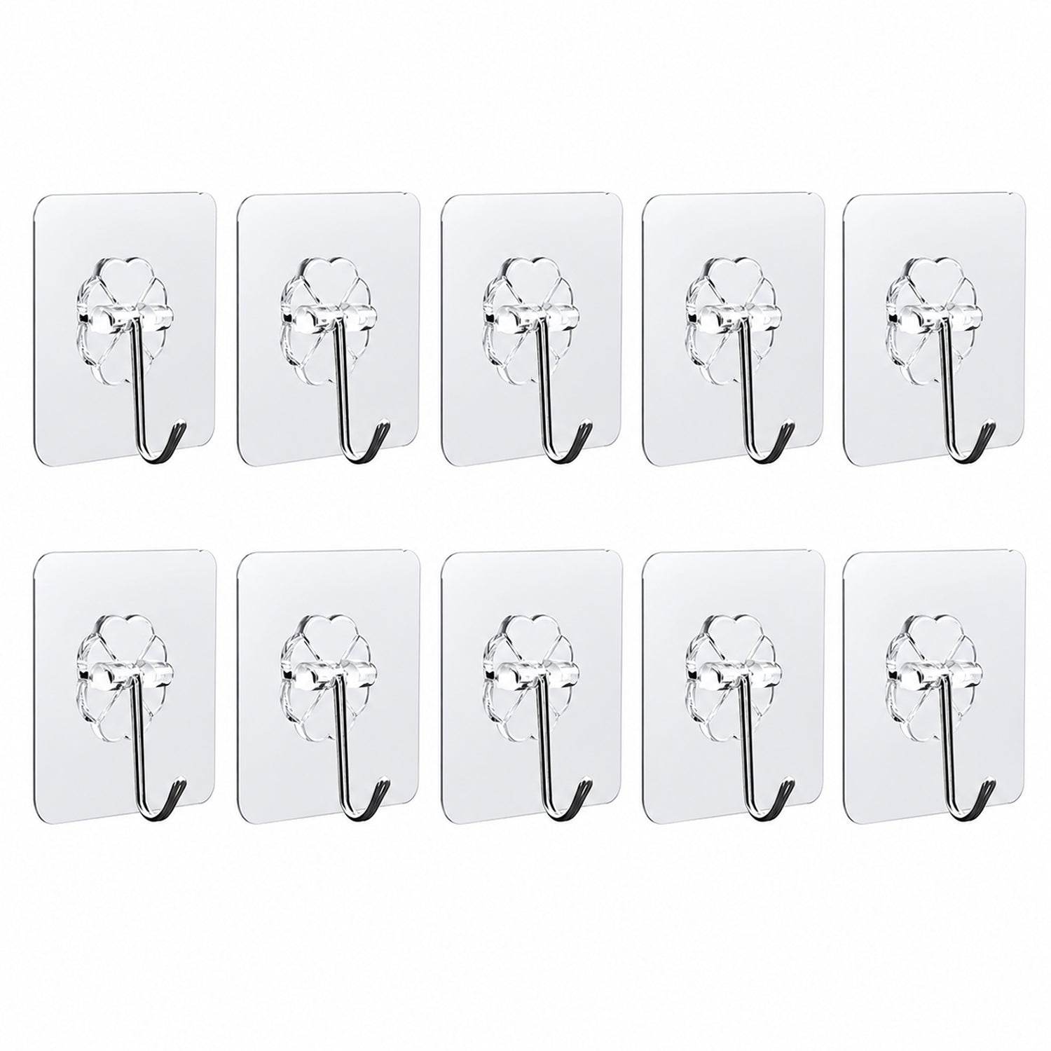 Transparent Adhesive Wall Hooks Strong Sticky Hooks for Home Kitchen (10 Pc Set)