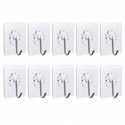 Transparent Adhesive Wall Hooks Strong Sticky Hooks for Home Kitchen (10 Pc Set)