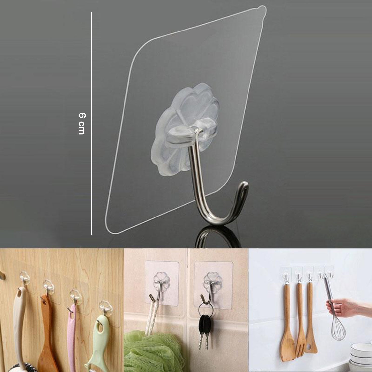 Transparent Adhesive Wall Hooks Strong Sticky Hooks for Home Kitchen (10 Pc Set)