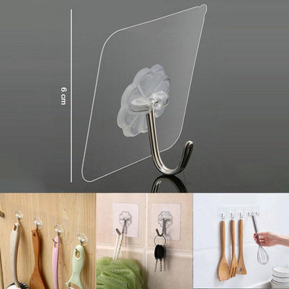 Transparent Adhesive Wall Hooks Strong Sticky Hooks for Home Kitchen (10 Pc Set)