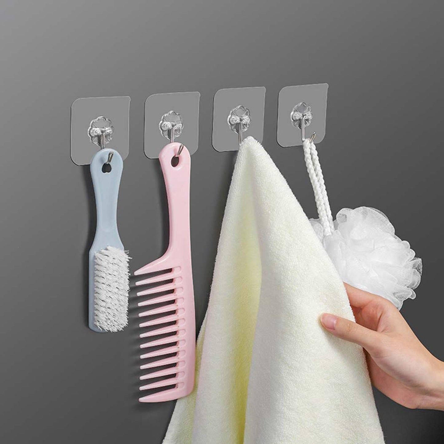 Transparent Adhesive Wall Hooks Strong Sticky Hooks for Home Kitchen (10 Pc Set)