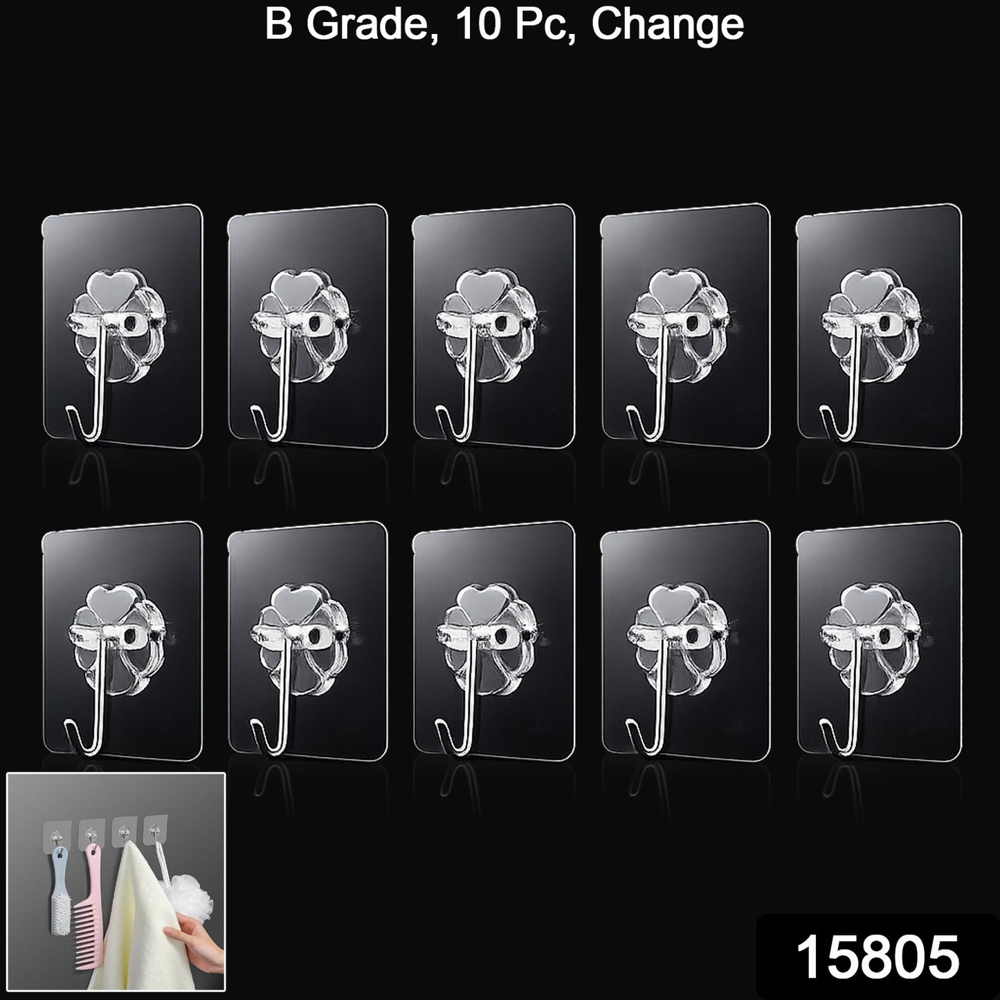Transparent Adhesive Wall Hooks Strong Sticky Hooks for Home Kitchen (10 Pc Set)