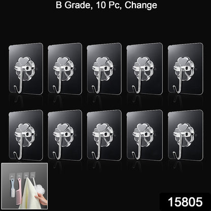 Transparent Adhesive Wall Hooks Strong Sticky Hooks for Home Kitchen (10 Pc Set)