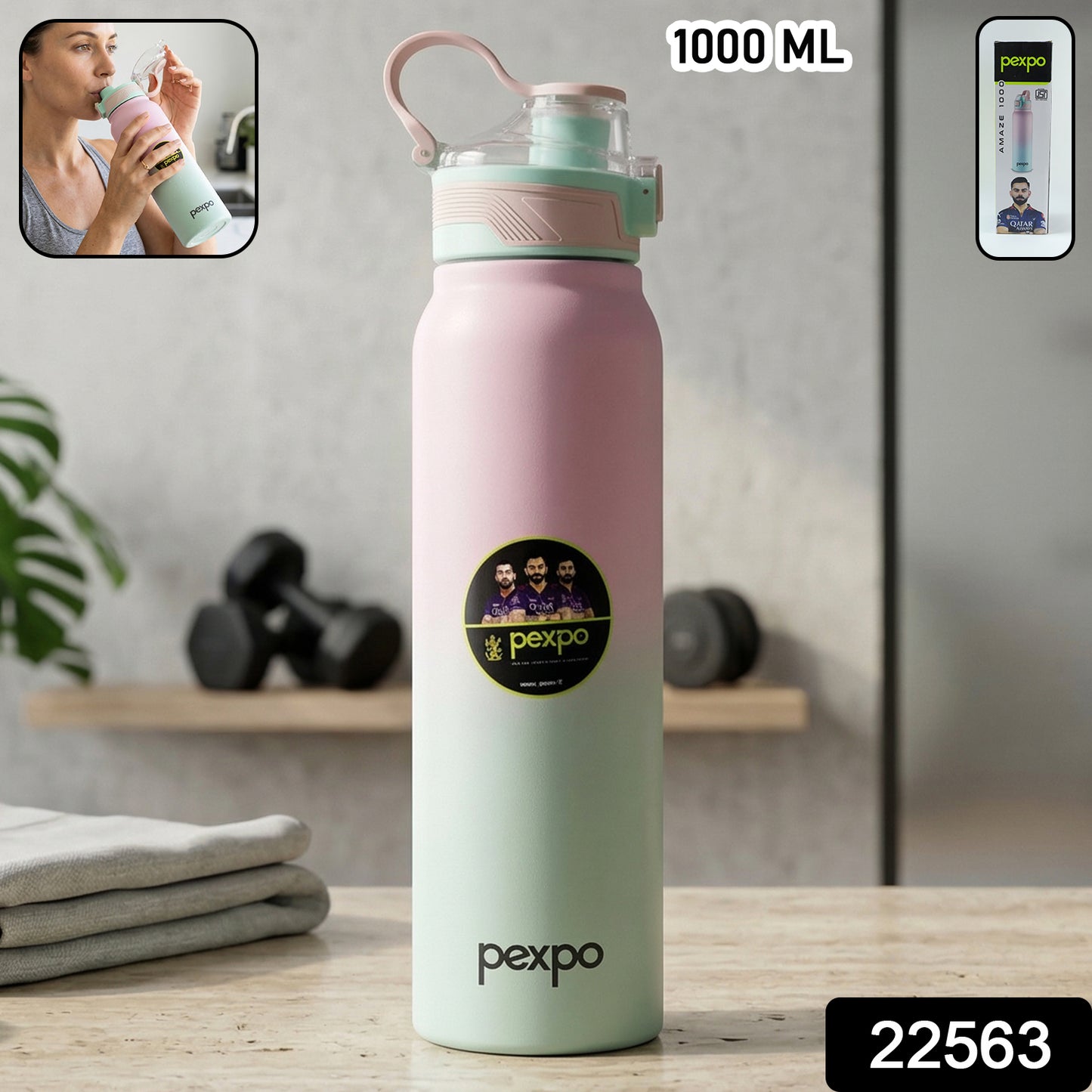 Pexpo Amaze Hot & Cold Insulated Stainless Steel Water Bottle - 1000 ML