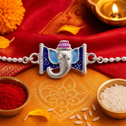 Silver Ganesha Enamel Chain Bracelet Festive Raksha Bandhan Gift (5pcs)