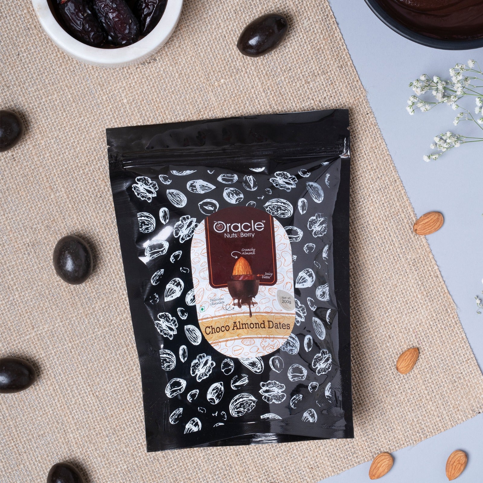 Oracle Nuts & Berry Premium Choco Almond Dates – Chocolate Coated Dates with Crunchy Almond Center(200gm)