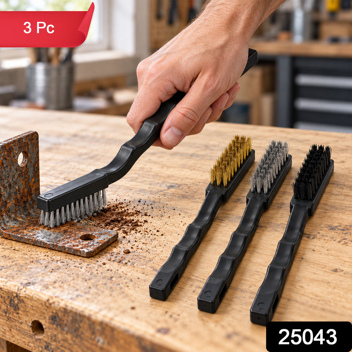 Multipurpose Brass, Steel and Nylon Cleaning Brush Set (3 Pc)
