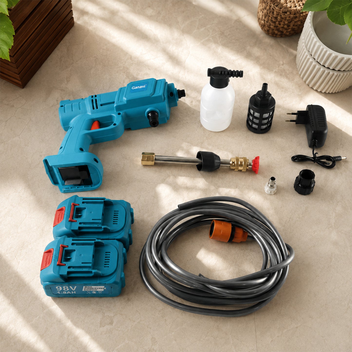 Portable car washer kit with included accessories