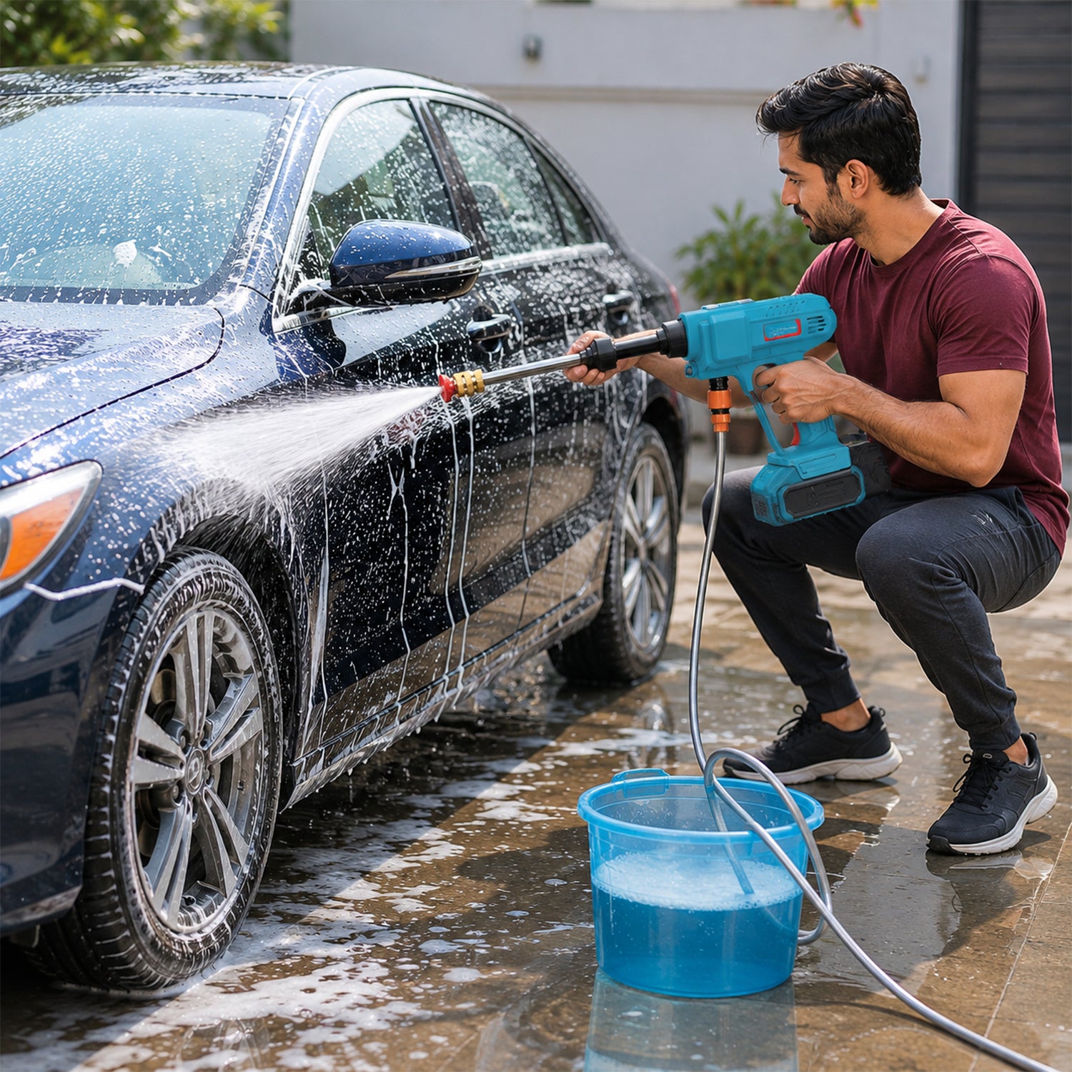 Rechargeable washer gun for vehicle cleaning