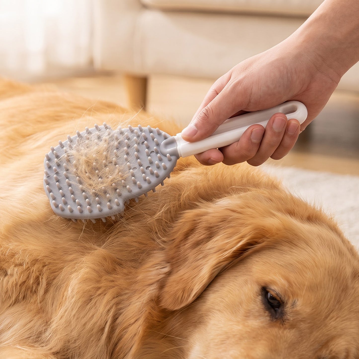 Pet brush grooming a dog
