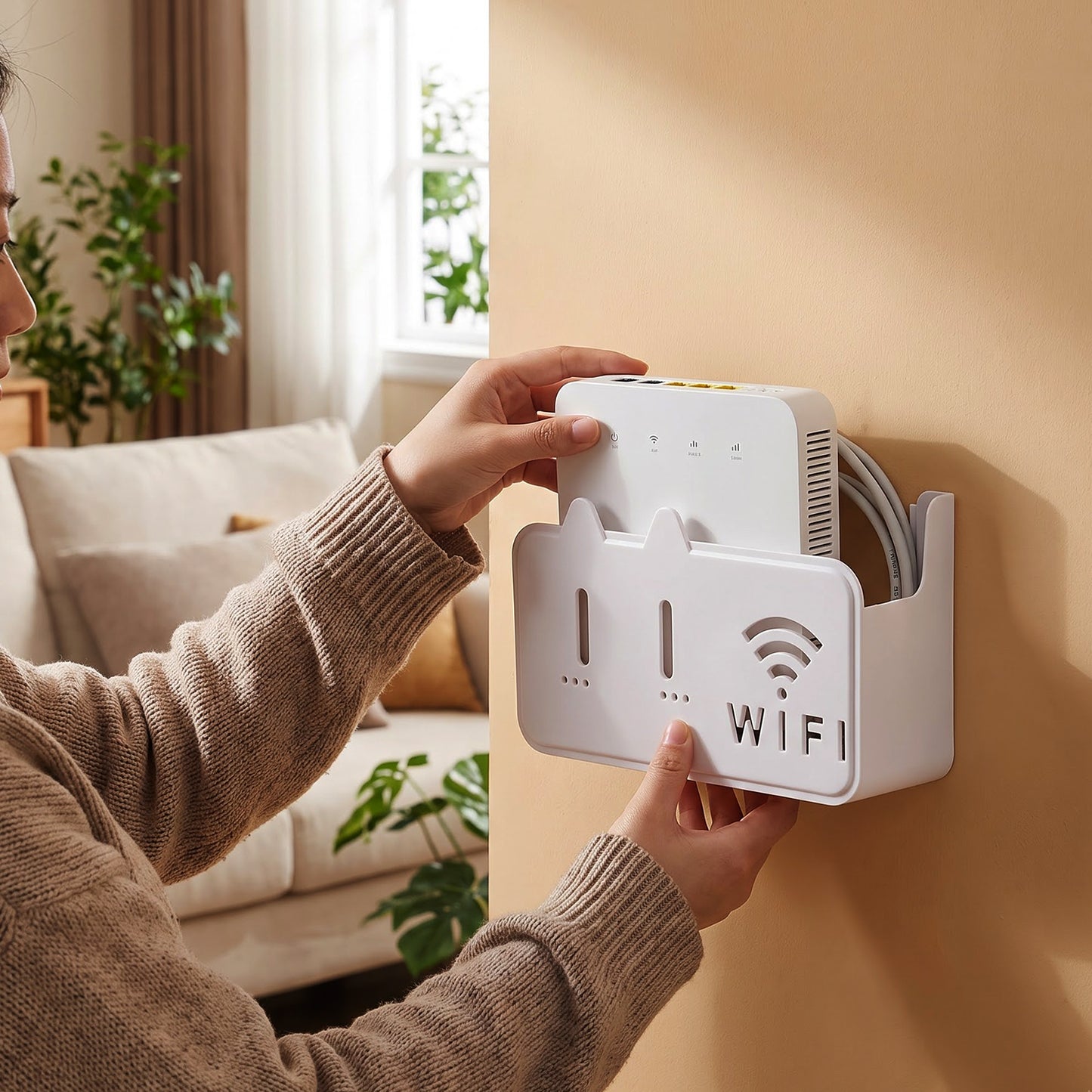 Wall mounted router storage holder in use