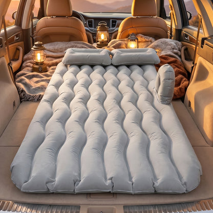 Car Air Mattress for Camping with Lanterns Setup