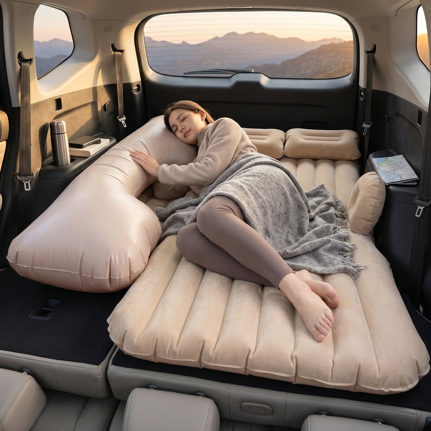 Couple Relaxing on Car Air Mattress in SUV