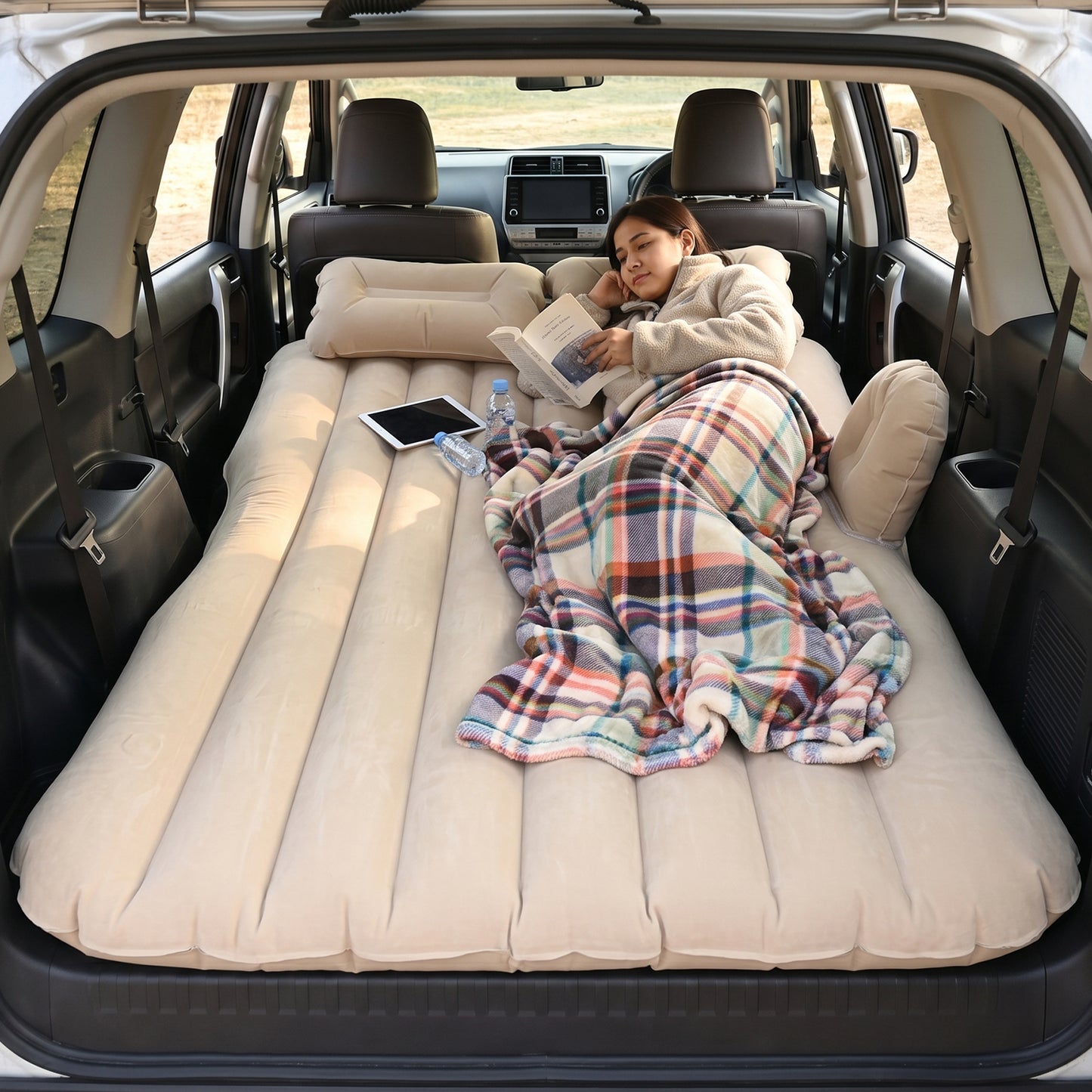Woman Sleeping Comfortably on Car Air Mattress