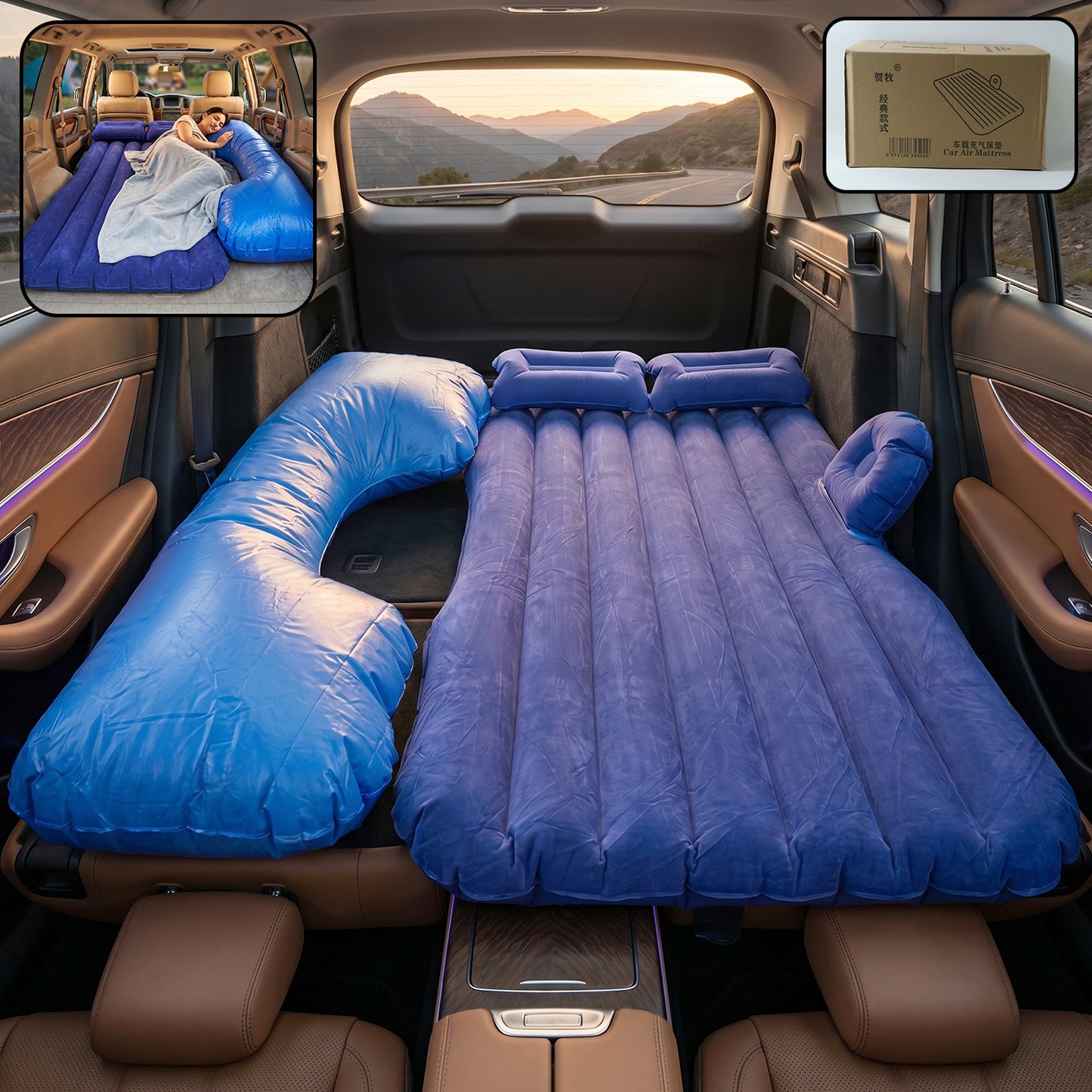 Car Air Mattress Set with U-shape side extension inset view