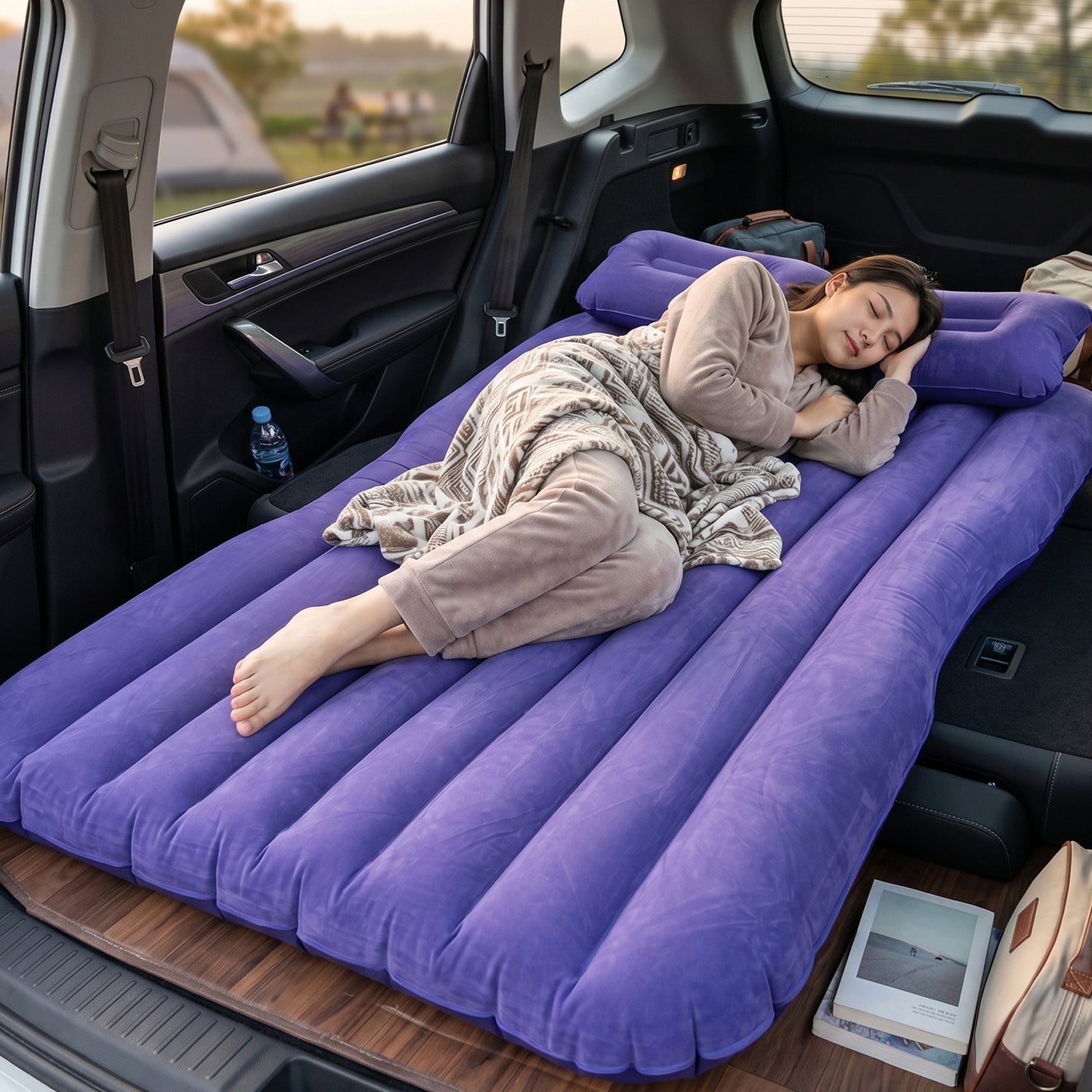 Woman sleeping comfortably on Car Air Mattress