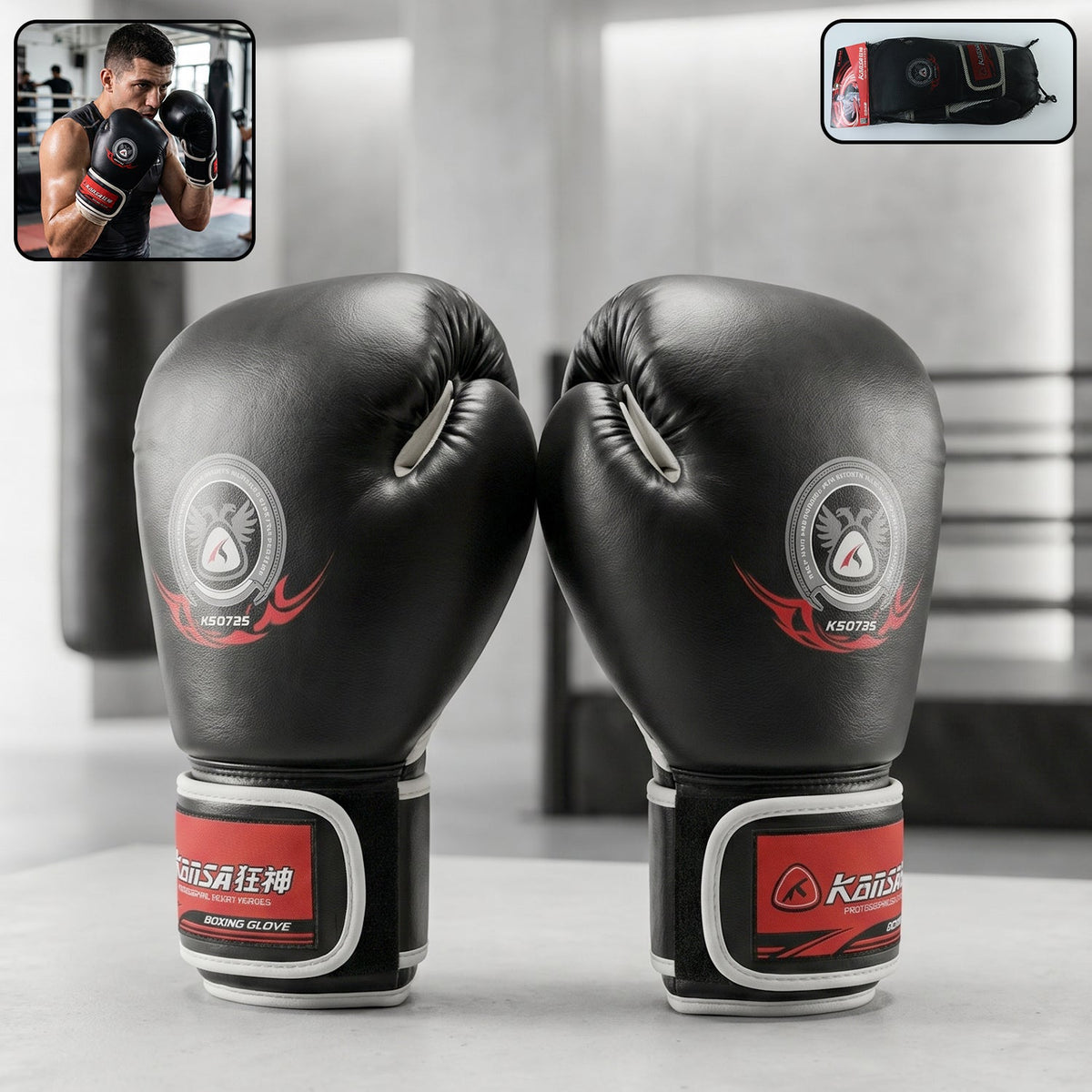 Boxing gloves displaying ergonomic fit and breathable interior for comfortable workouts.
