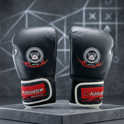 Pair of durable boxing gloves with adjustable closure suitable for gym use.