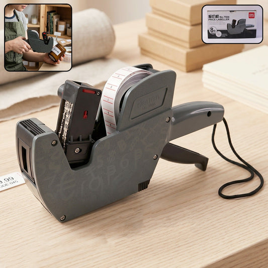 Close-up of handheld tag label maker machine for retail product tagging