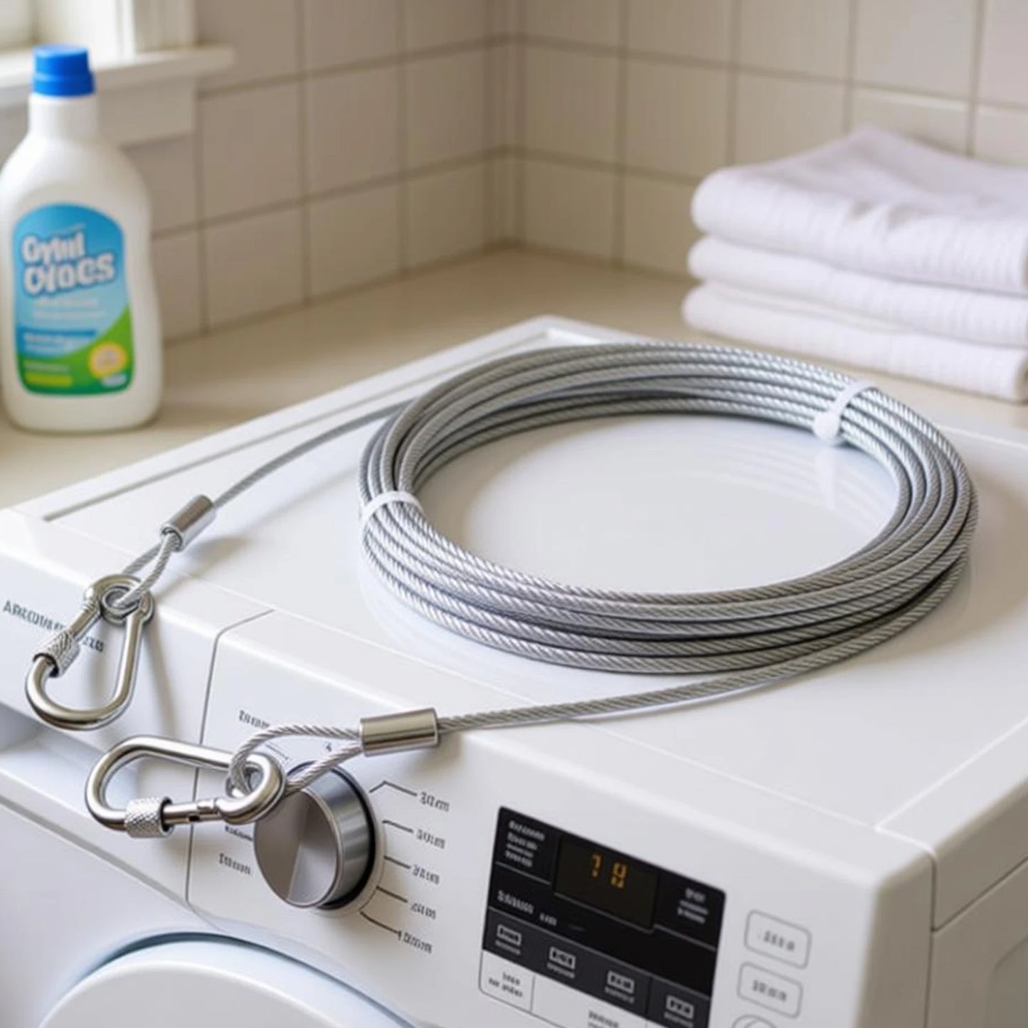 Steel clothesline rope installation view