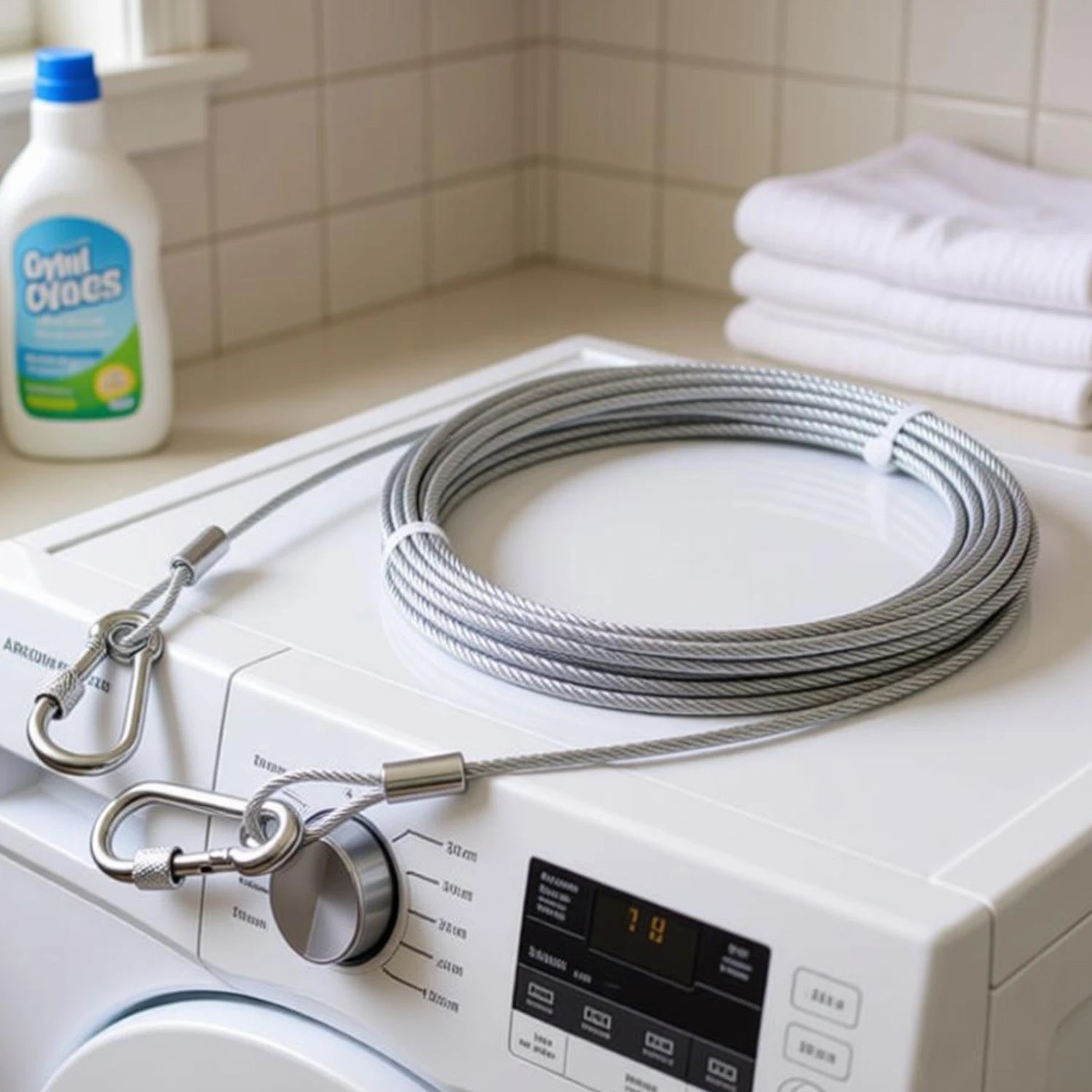 Steel clothesline rope installation view